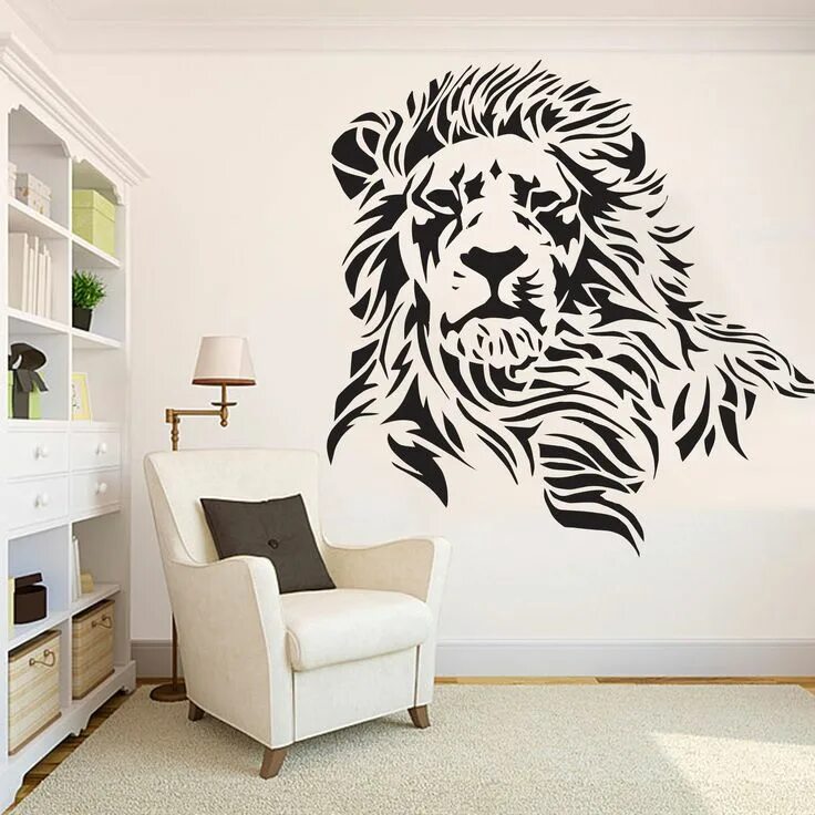 Lion Animal Head Decal Wall Sticker Mural Art Bedroom Home Decoration Black Viny