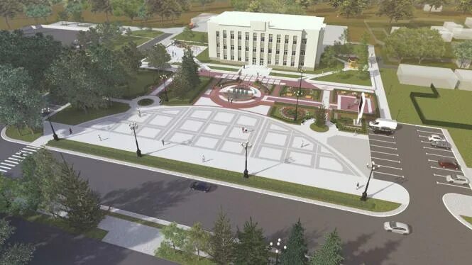 Благоустройство общественных зданий. Здание на «красных воротах» сталинская высотка. Сквер победы анива. Проект центральной площади. Административная площадь города.