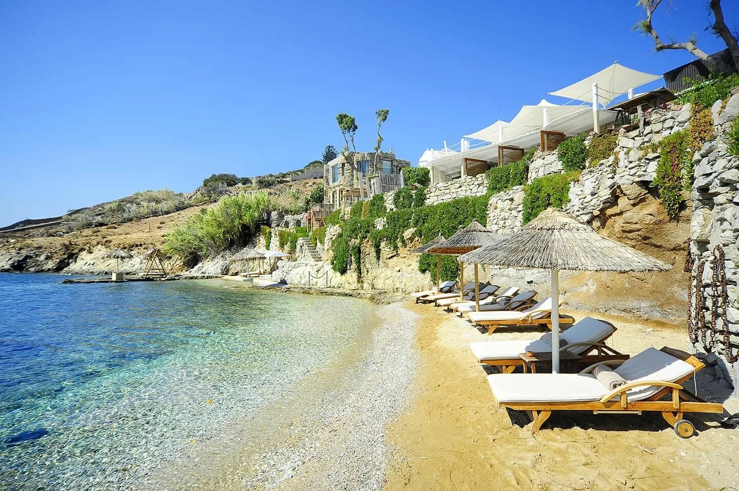 Private beach. Миконос. Kivotos mykonos. Люксориус Греция. Греция фото пляжей и отелей.