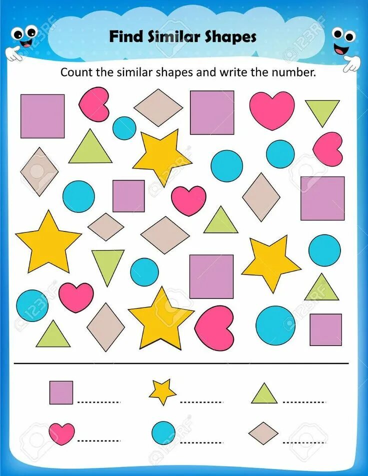 Find shapes. Count shapes. find and count the shapes. find shapes worksheet. count shapes for kids.