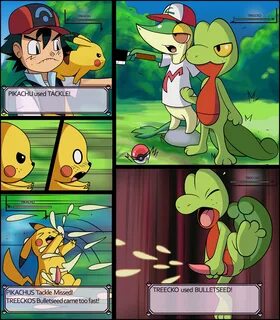 pikachu, satoshi (pokemon), treecko, nintendo, comic, english text, text, a...