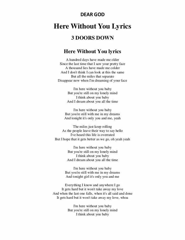 Here without you текст. 3 Doors down here without you текст. All the time текст. You текст. Sans текст