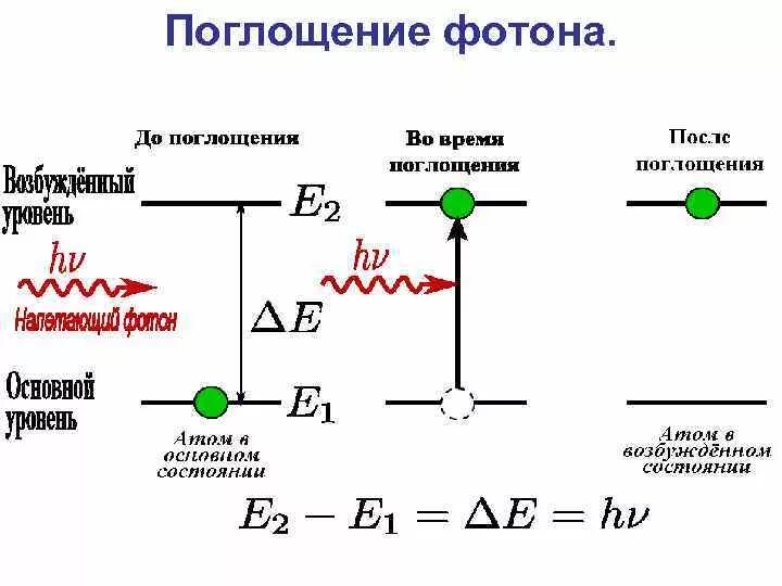 Излучение и поглощение энергии атомом. Механизм излучения и поглощения фотонов атомами. Поглощение и испускание фотонов. Процесс поглощения атомом Кванта света. Поглощение фотона атомом.