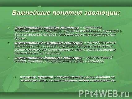 Элементарные явления эволюции
