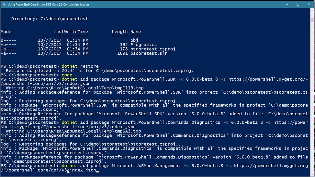 Dotnet add. Консольное приложение на .net Core. Консольное приложение .net 6. POWERSHELL Core. POWERSHELL code.