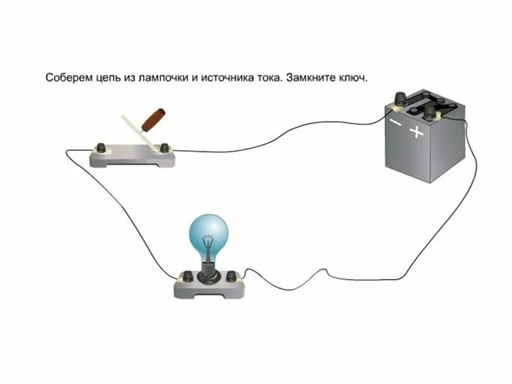 Соберите цепь из источника питания лампы