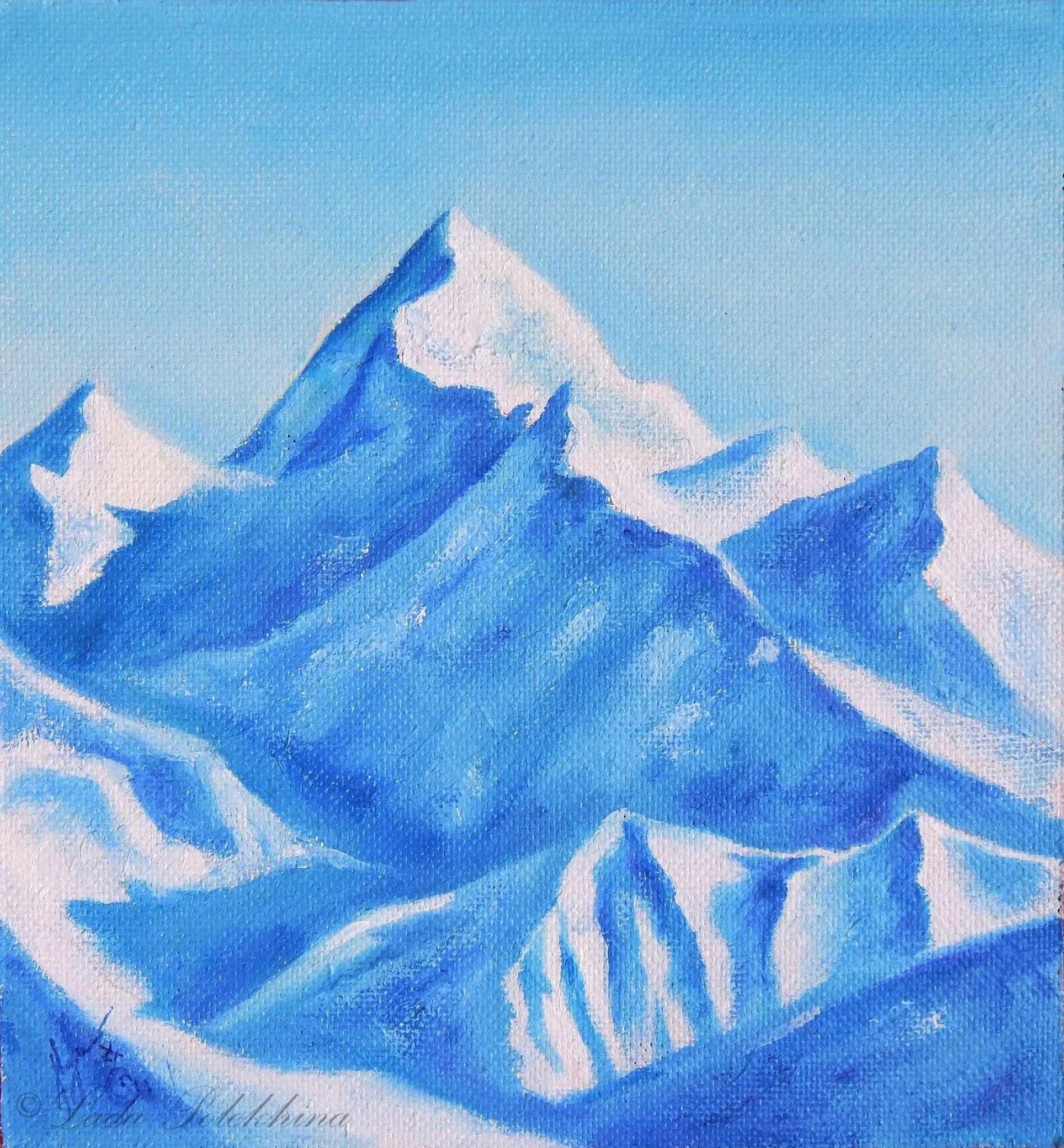 Горы цветными карандашами. Рисование гор. Рисуем горы. Снежные горы карандашом.