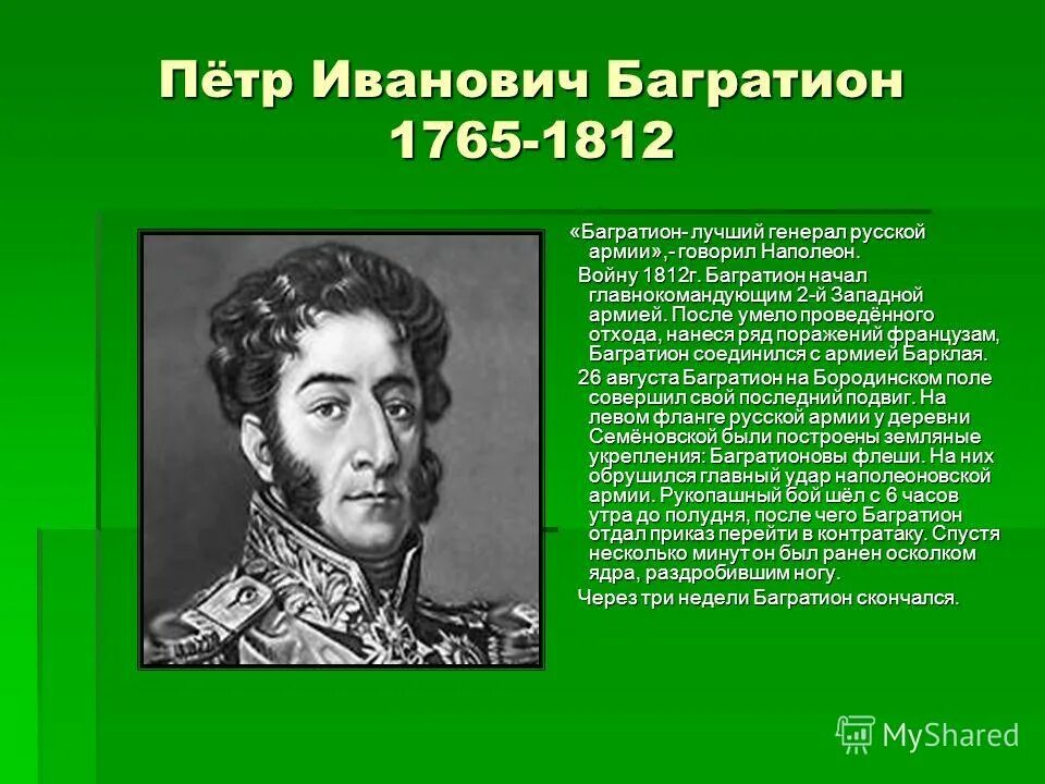 Герои отечественной войны 1812 года кратко биография