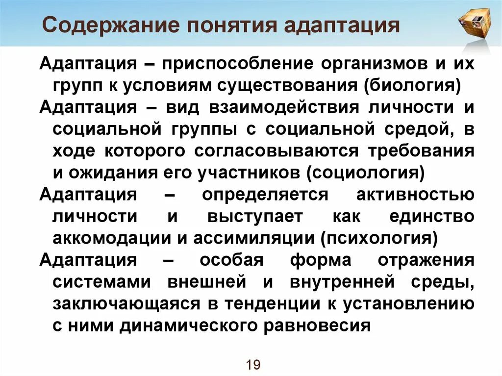 Содержание социальной адаптации. Термин социальная адаптация. Понятие и сущность адаптации. Адаптация это в социологии.