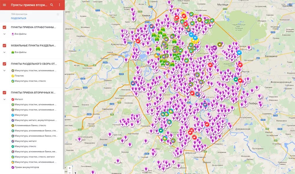 Пункт на карте. Пункты приема на карте. Карта ТИНАО. Карта приëма вторичного сырья в Москве.