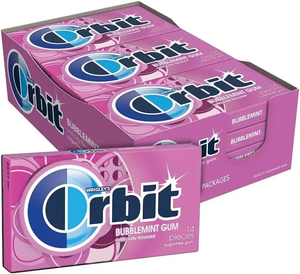 Какую жвачку можно. Жевательная резинка Orbit Bubblemint. Orbit Bubblemint Sugarfree Gum. Orbit жевательная резинка упаковка. Орбит бабл минт.