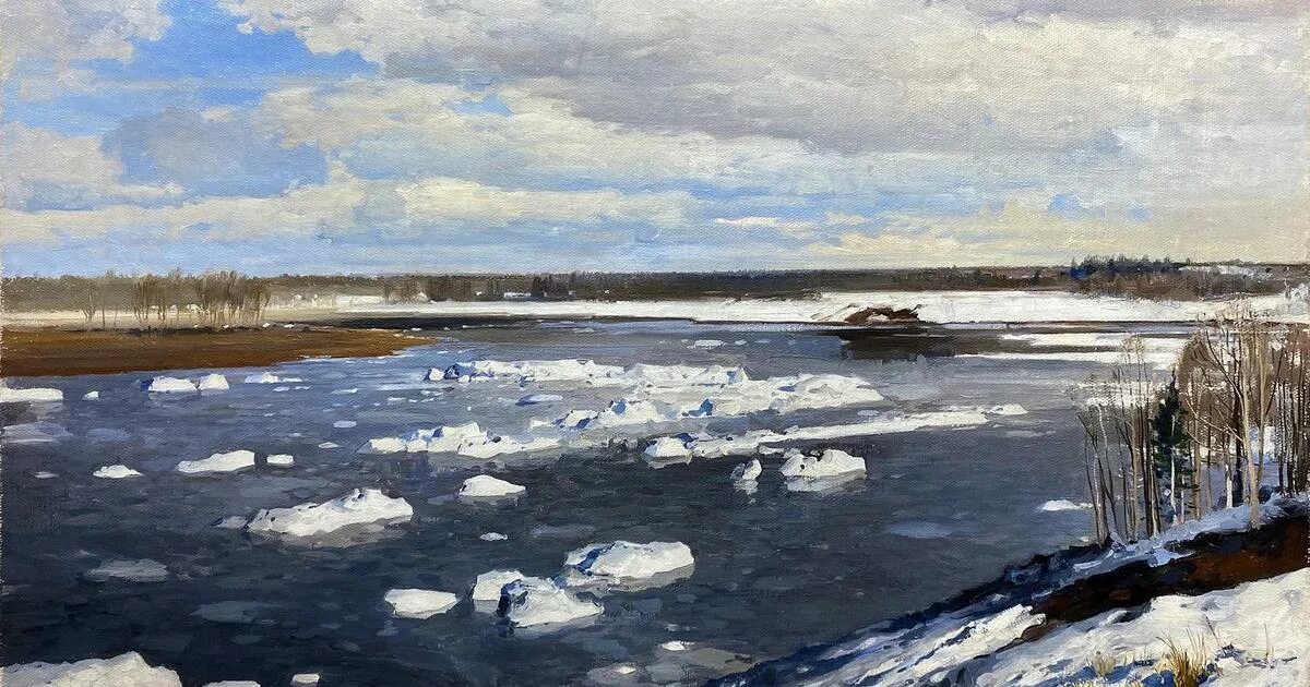 Картина ледоход на реке