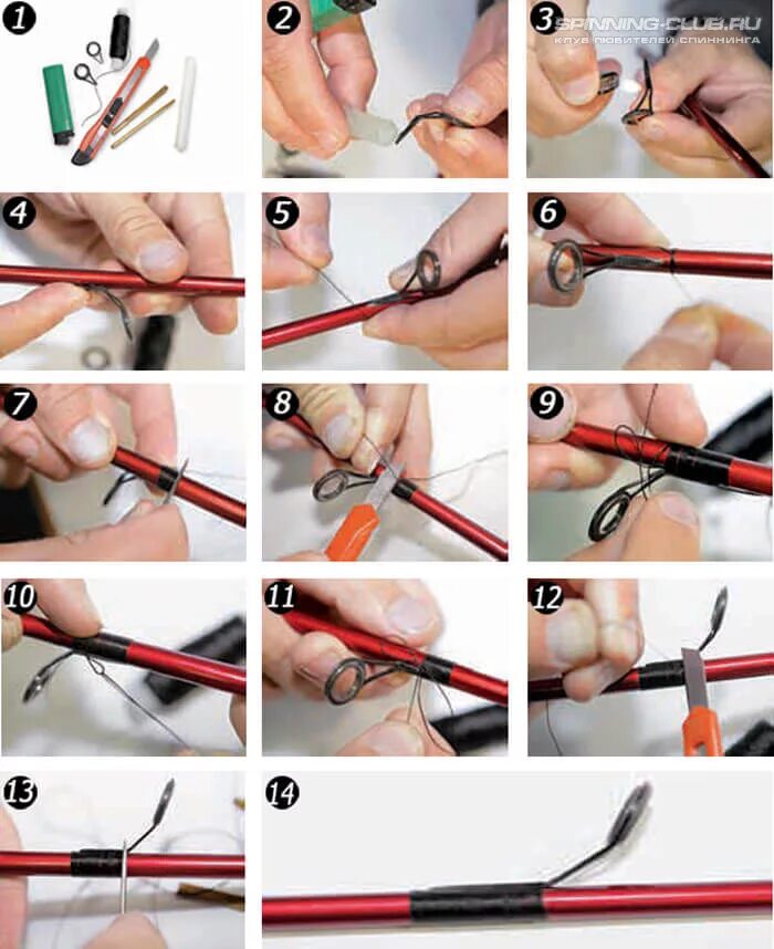 Поломалась кольцо на удилище. Сломался кончик удочки. Кольцо на кончик спиннинга. Закрепить кольца на удилище.