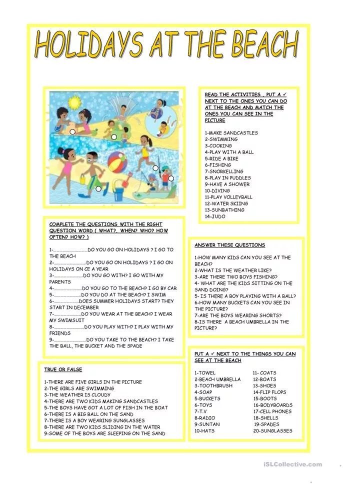 Пляж на английском языке. Задания на Holidays activities английский. Английский Holiday activities Worksheet. Summer Holidays Worksheets 3 класс. Beach Holiday Vocabulary.