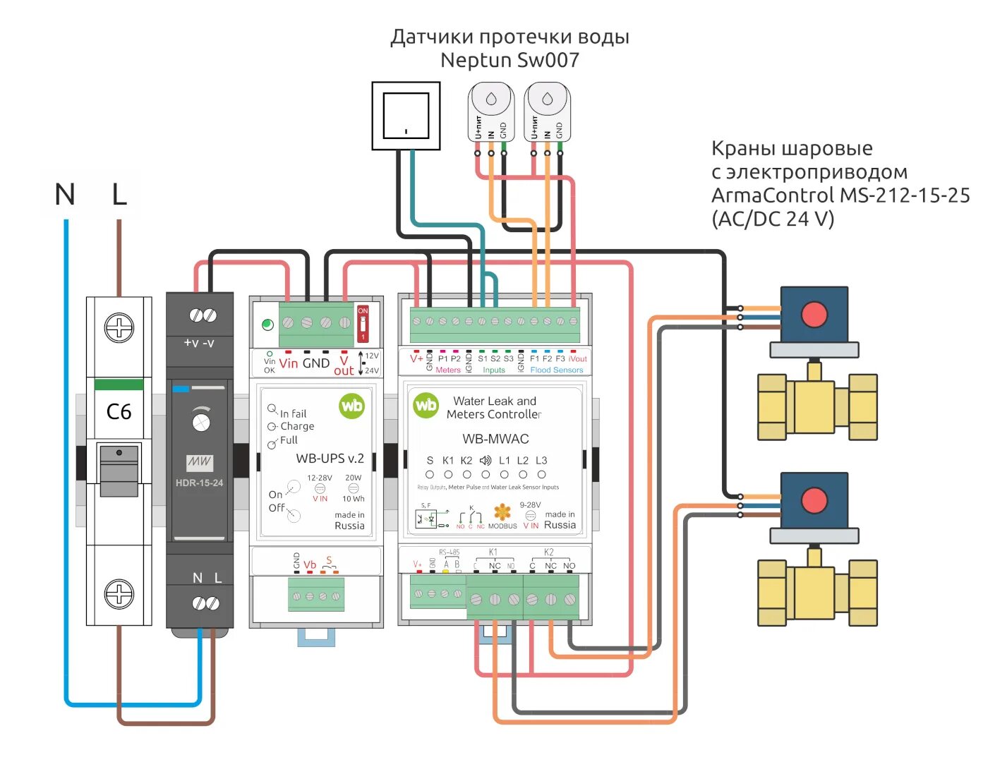 Схема подключения датчика протечки