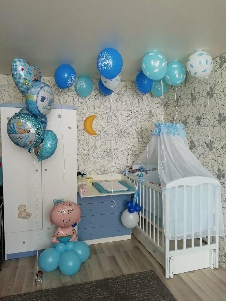 Украсить комнату на выписку для мальчика. Шары на выписку из роддома. Шары на выписку. Украшение на выписку. Украшение шарами на выписку.