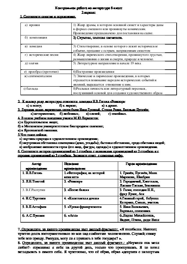 Итоговая по литературе 8 класс с ответами. Критерии итоговой контрольной работы по литературе 7 класс. Итоговый контроль по литературе 8 класс. Литература 8 класс годовая контрольная. Годовая контрольная работа по литературе 7 класс с ответами.