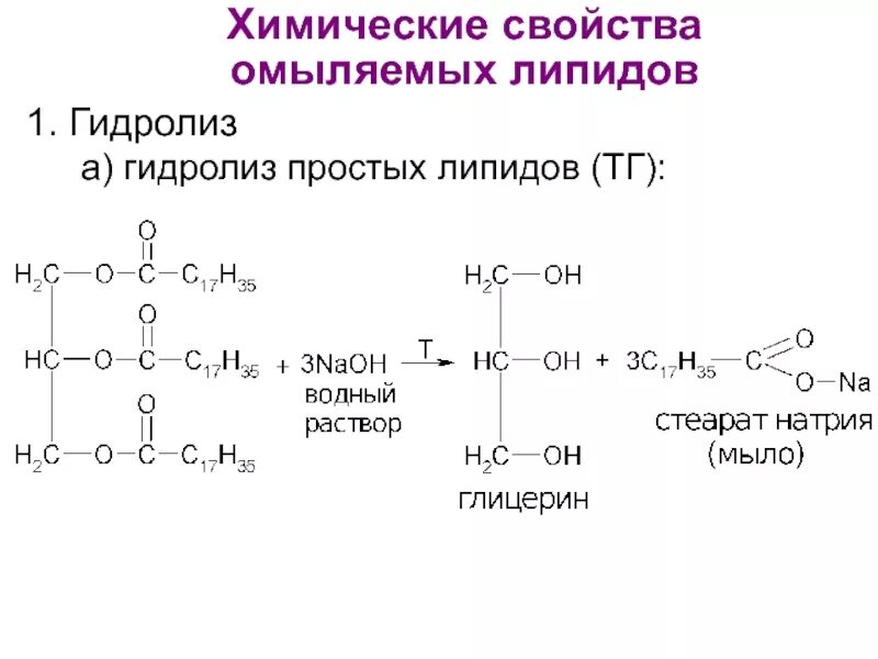 Щелочная среда образуется при гидролизе. Гидролиз липидов кратко. Щелочной гидролиз липидов. Кислотный гидролиз сложных липидов. Химические свойства фосфолипидов.