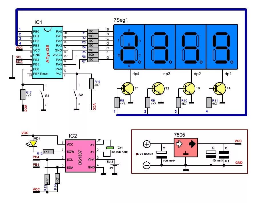 Самодельной микросхемы. Часы на микроконтроллере attiny26 ds1307. Цифровой термометр на attiny12. Часы на attiny2313 и ds1307. Часы на микроконтроллере atmega8 и ds1307.