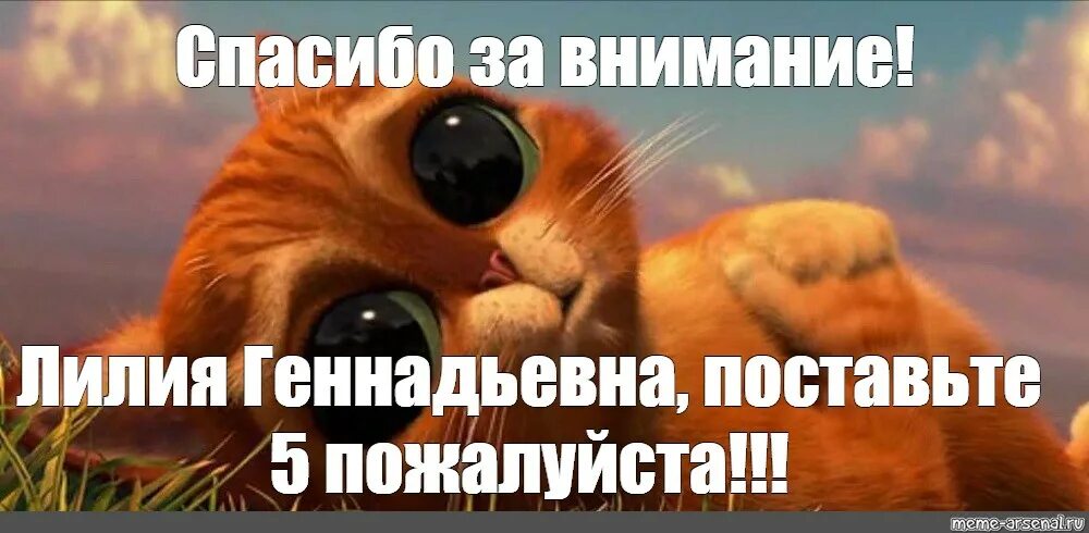 Поставьте 5 пожалуйста мем для презентации. Спасибо за внимание поставьте 5. спасибо за внимание кот в сапогах. поставьте пятерку пожалуйста. спасибо за внимание для презентации с котиком.