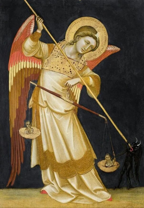 Живописец 14 века. Гварьенто ди АРПО. Архангел, взвешивающий души Гварьенто д'АРПО. Архангел Иеремиил с весами.