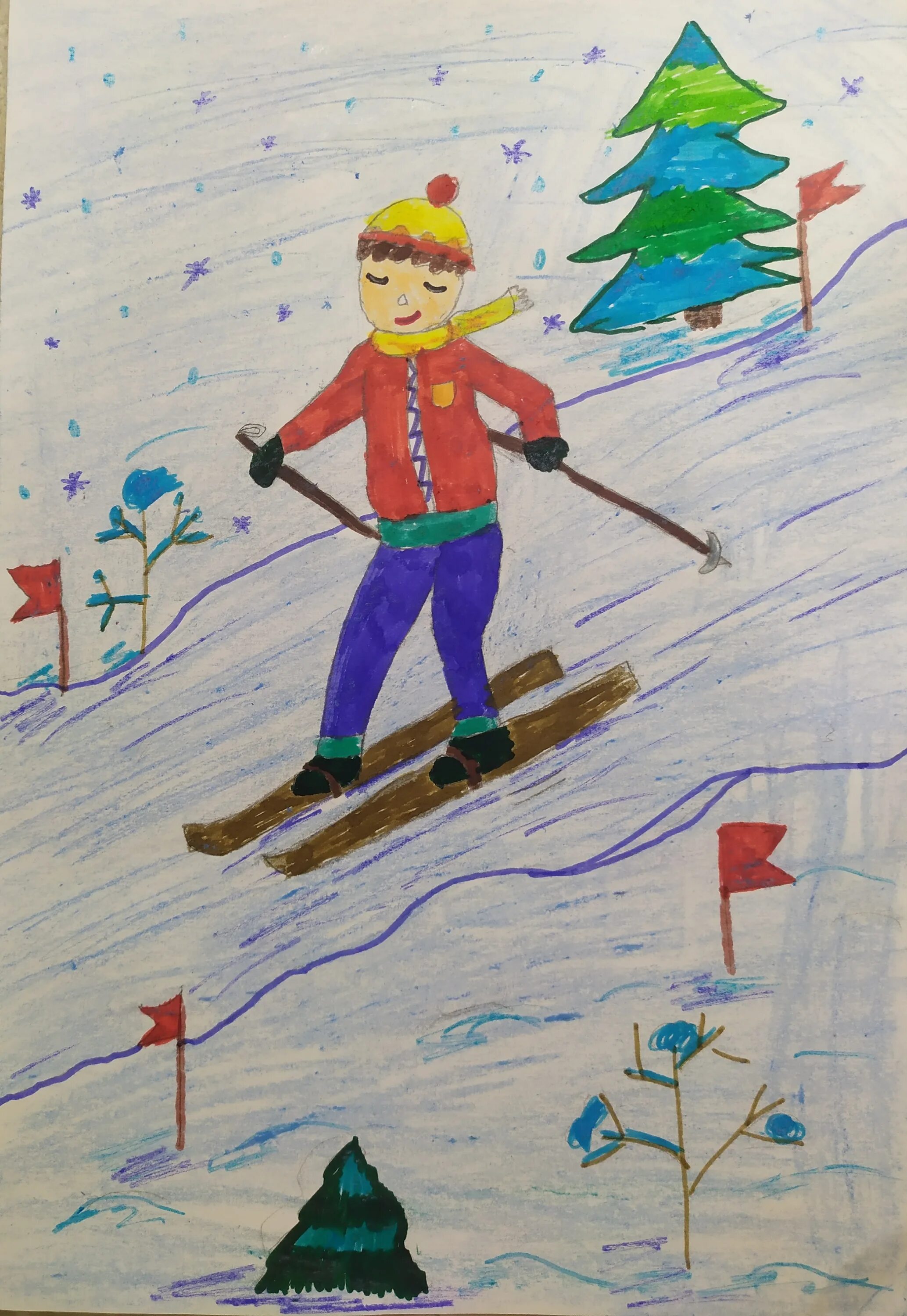Лыжник рисунок для детей. Рисунок на спортивную тему. Зимний спорт рисунок. Рисование лыжник. Лыжник 3 класс