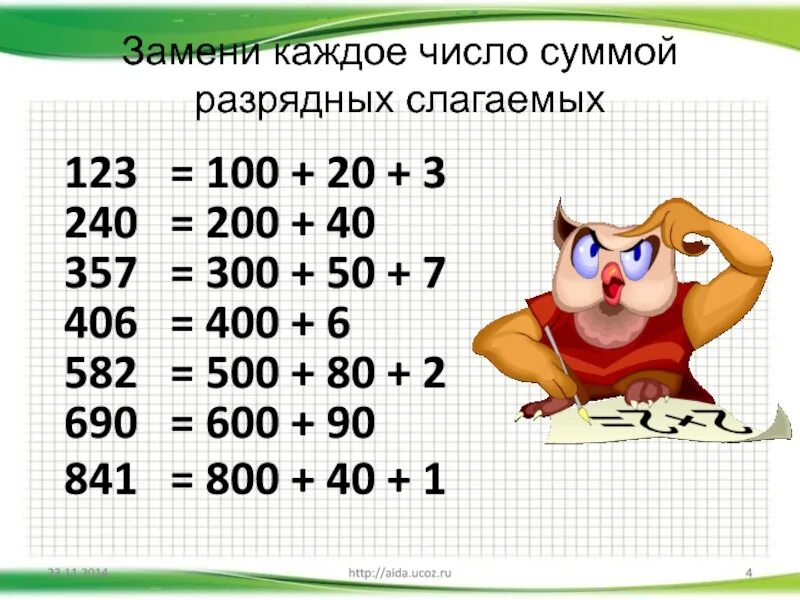 Число в виде суммы разрядных слагаемых. Сумма разрядных слагаемых 3 класс. Заменить каждое число суммой разрядных слагаемых. Замена числа суммой разрядных слагаемых.