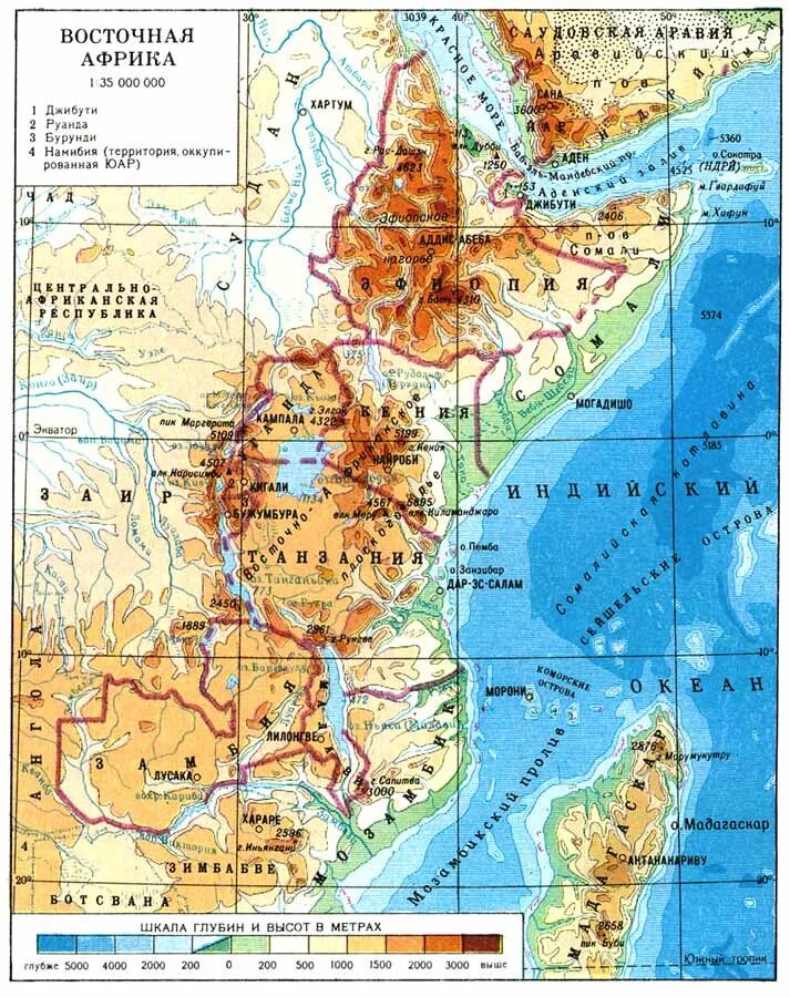 Находится в восточной африке. Юго Восточная Африка на карте. Страны Восточной Африки на карте Африки. Физическая карта Востока Африки. Восточная Африка физическая карта.