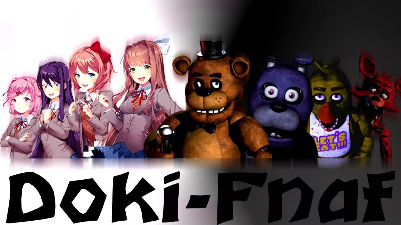 Реакция фнаф 1. Доки доки ФНАФ. ФНАФ Doki Doki. FNAF доки доки. Доки доки и ФНАФ кроссовер.