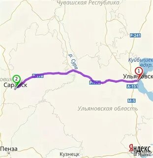 Саранск ульяновск расстояние в км на машине