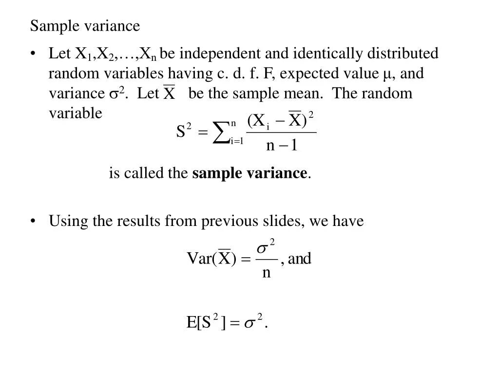 Sample mean. Sample variance. Sample variance Formula. Variance of Sample mean. Variance of Random variable.