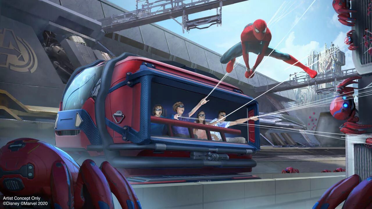 Мстители смотрят человека паука. Marvel Avengers человек паук. Avengers Марвел игра человек паук. Disneyland Paris Marvel Avengers Campus. Avengers игра 2020 человек-паук.