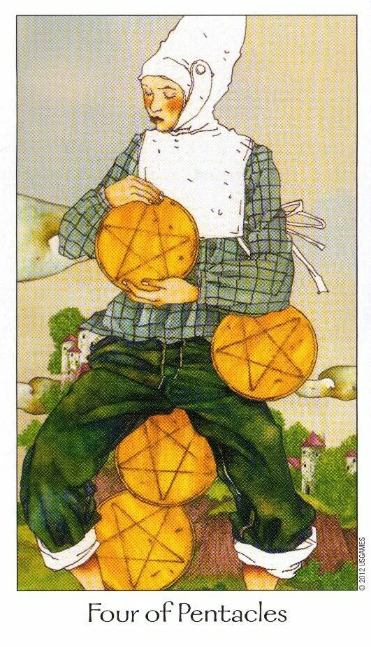 Four of Pentacles Таро. 4 Пентаклей Таро. 4 Пентаклей пентаклей в Таро. Четверка пентаклей Таро Уэйта. Пятерка пентаклей на чувства