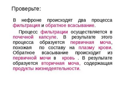 В почках организма происходят процессы