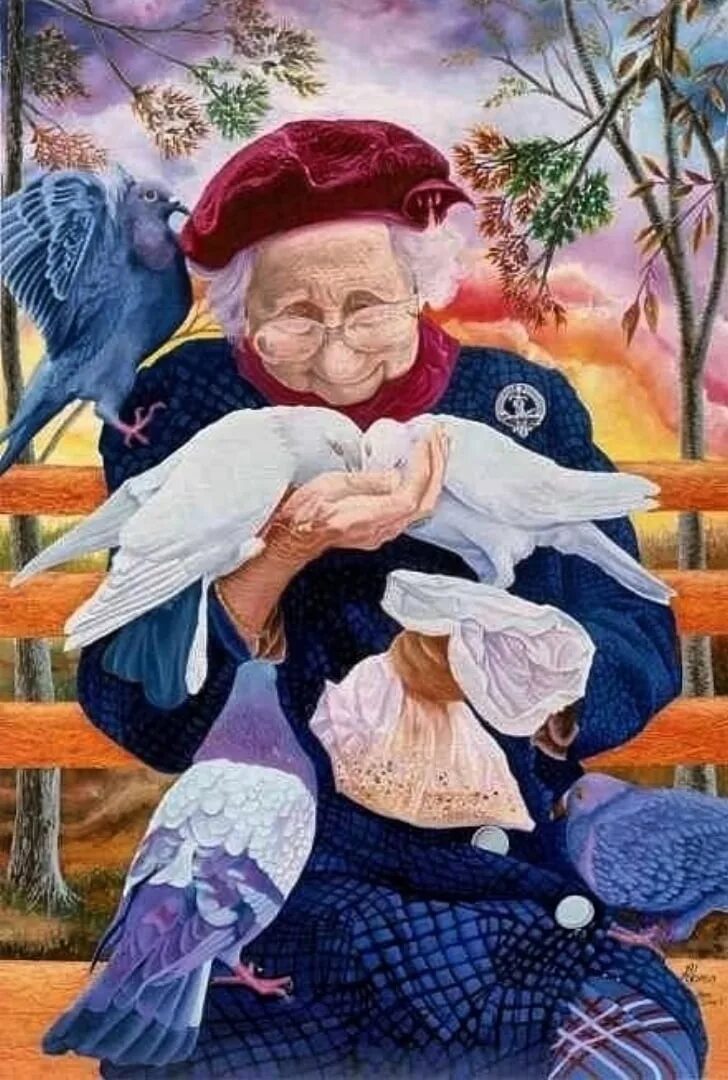 Доброта живопись. Добрые иллюстрации. Бабушка с голубями. Доброта иллюстрации.