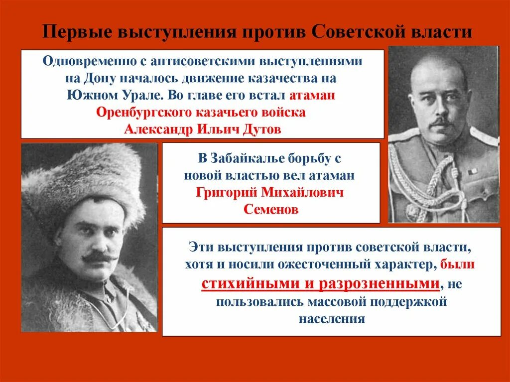 Силы большевиков. Первые выступления против Советской власти. Казаки против Советской власти. Вооруженные выступления против Советской власти. Выступления против Большевиков.