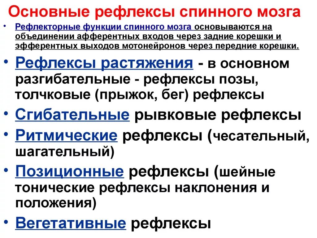 Методы исследования рефлекторной деятельности спинного мозга. Классификация соматических рефлексов спинного мозга. Классификация спинальных двигательных рефлексов. Рефлексы спинного мозга, их классификация. Рефлексы замыкаются