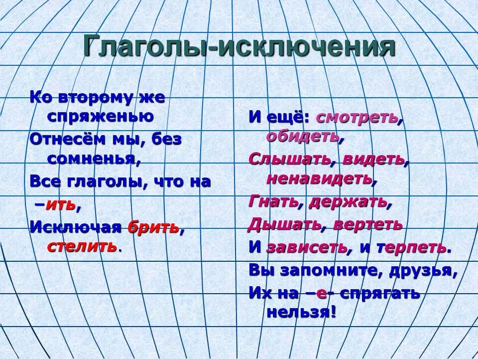 Глаголы исключения 1 и 2 спряжения. Правила спряжения глаголов исключения. Глаголы исключения 2 спряжения. Глаголы исключения 4 класс русский язык спряжения. Гнать держать дышать брить видеть