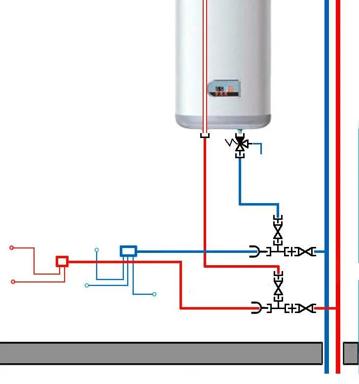Подключаем два нагревателя. Водонагреватель накопительный монтаж схема подключения. Схема подключения бойлера к водопроводу к горячей воды. Схема включения проточного водонагревателя в систему водоснабжения. Бойлер схема подключения воды.