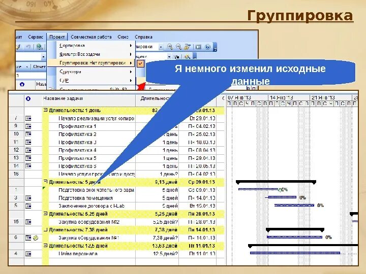 Как изменить исходные данные. Группировка ms project это. наименование проекта в project. исходные данные программы. исходные данные в приложениях.