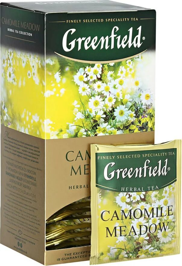 Чай в пакетах цена. Чайный напиток в пакетиках Greenfield Camomile Meadow, 25 шт. Чай травяной Гринфилд Camomile Meadow 25 пакетиков. Чай Гринфилд Камомайл Медоу. Чай Гринфилд Камомайл Медоу 25 пакетов.