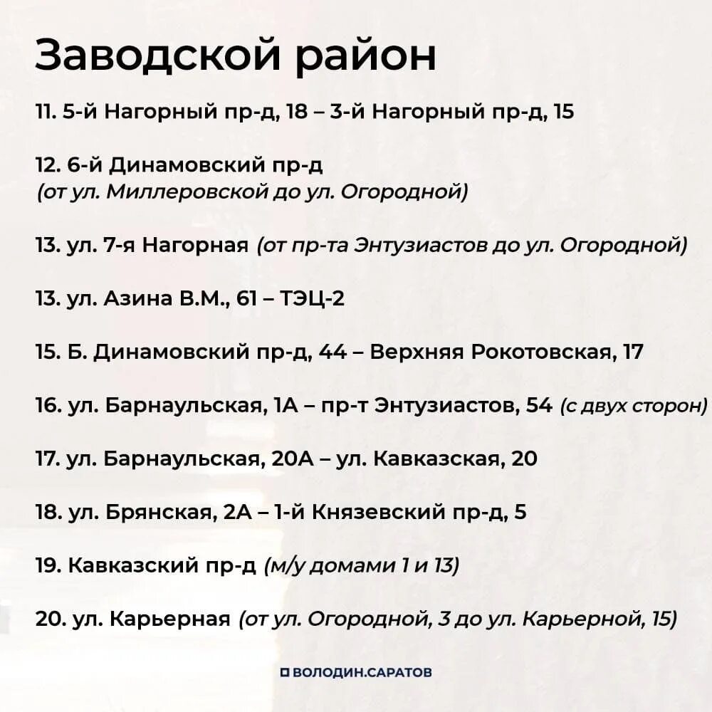 Телеграмм канал новости саратова. Саратов заводской район 2022 год. Список улиц Саратова заводской район. ВК заводского района г Саратова.