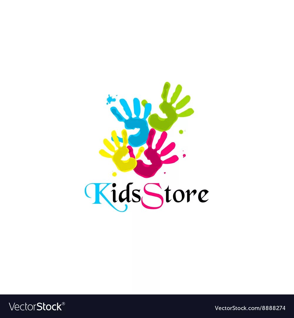 All hands the colours high. Logo Kids Store. Kids hand logo. Store Kids vector. As Kids Store logo.