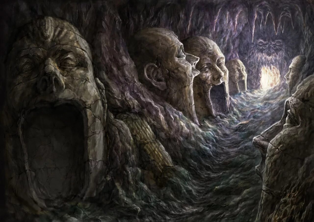Иллюстрация подземелье. Страшная пещера. Пещера фэнтези. Загадочная пещера.