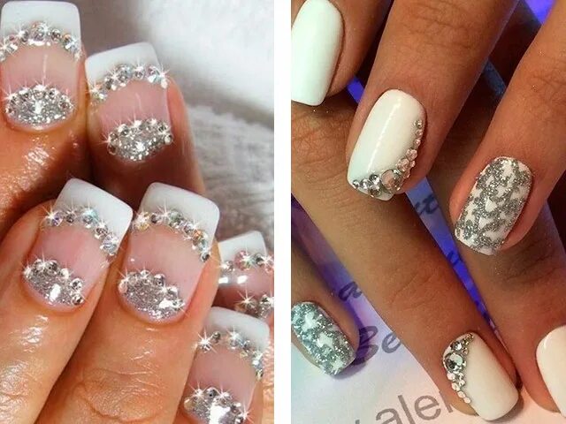 Bling french tip glitter silver Nagelkunst, Nageldesign, Nagel hochzeit