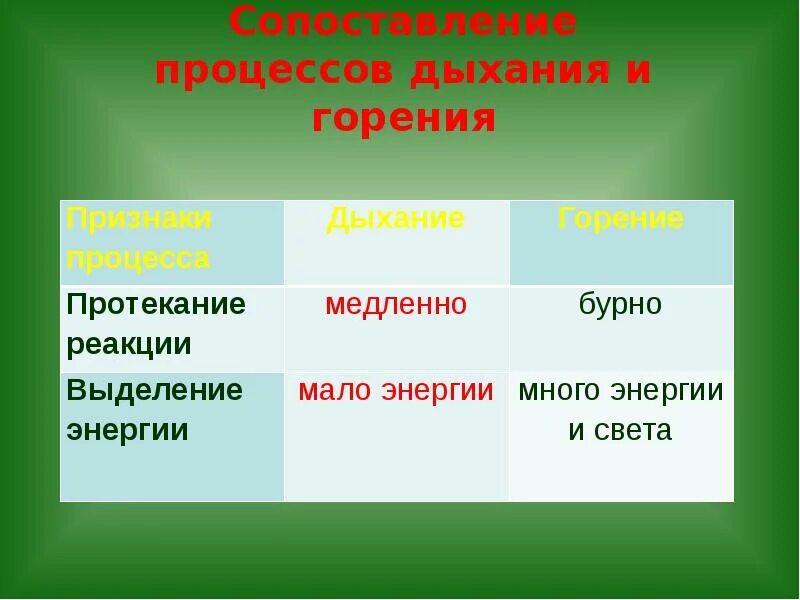 Сравните процессы дыхания и горения. Сопоставление процессов дыхания и горения биология 6 класс. Сравнительная характеристика дыхания и горения. Сходства процессов дыхания и горения.