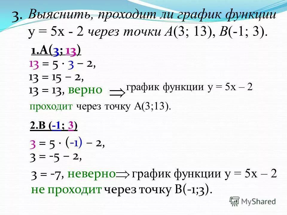 3х 7 5х при 6. Значение функции при х. График функции проходит через точку. Как найти значение х при у. Значение функции при х -2.