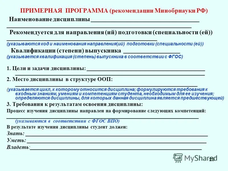 Рекомендации программы. Рекомендации программы