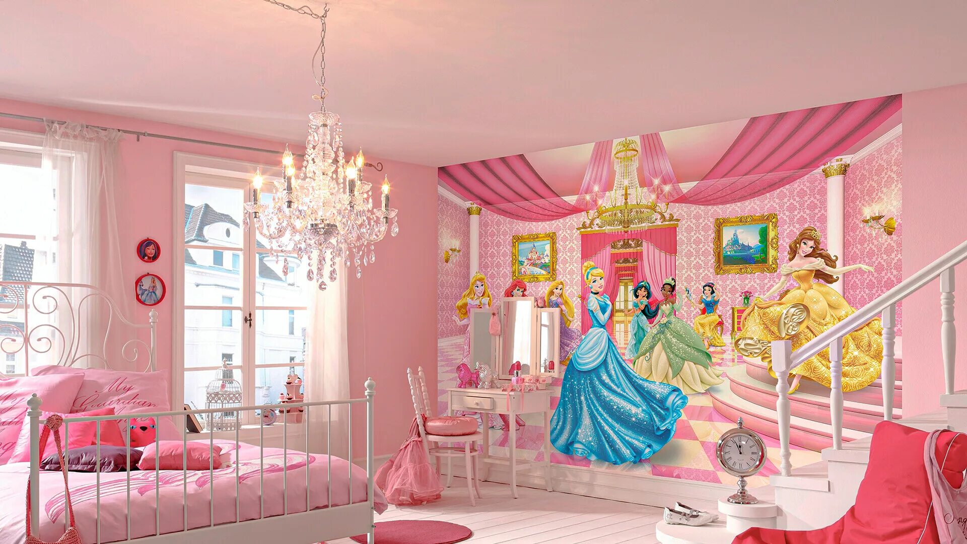 Детская принцесса. Фотообои Komar Disney Princess. Комната с принцессами Диснея. Детские комнады для девачк. Детские комнаты для девочек.
