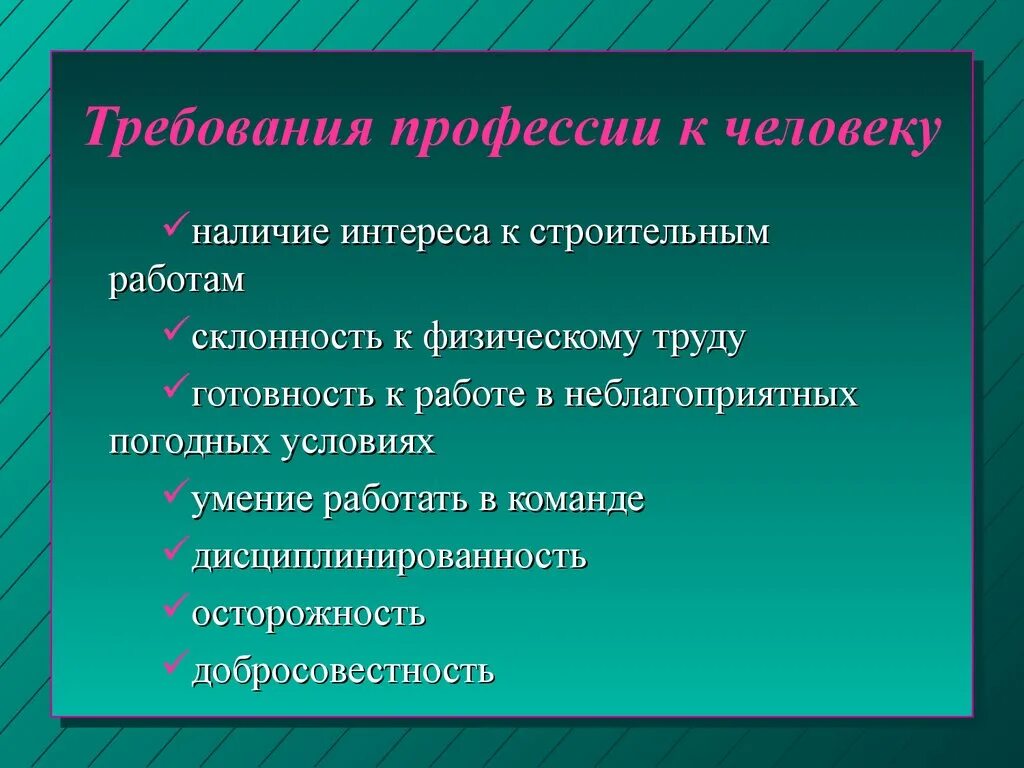 Требования профессии предъявляемые к человеку